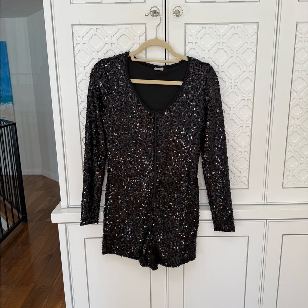 Black Sequin Long Sleeve Dress